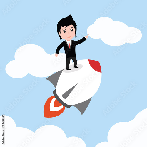 Businessman flag standing on rocket ,vector ESP10.