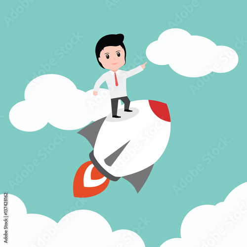 Businessman flag standing on rocket ,vector ESP10.