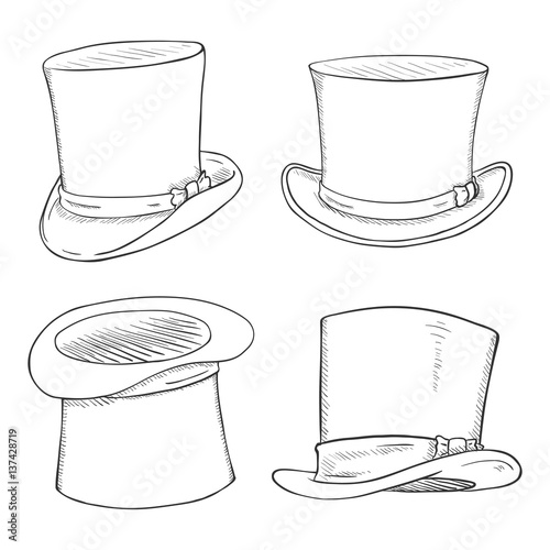 Vector Set of Sketch Cylinder Hats