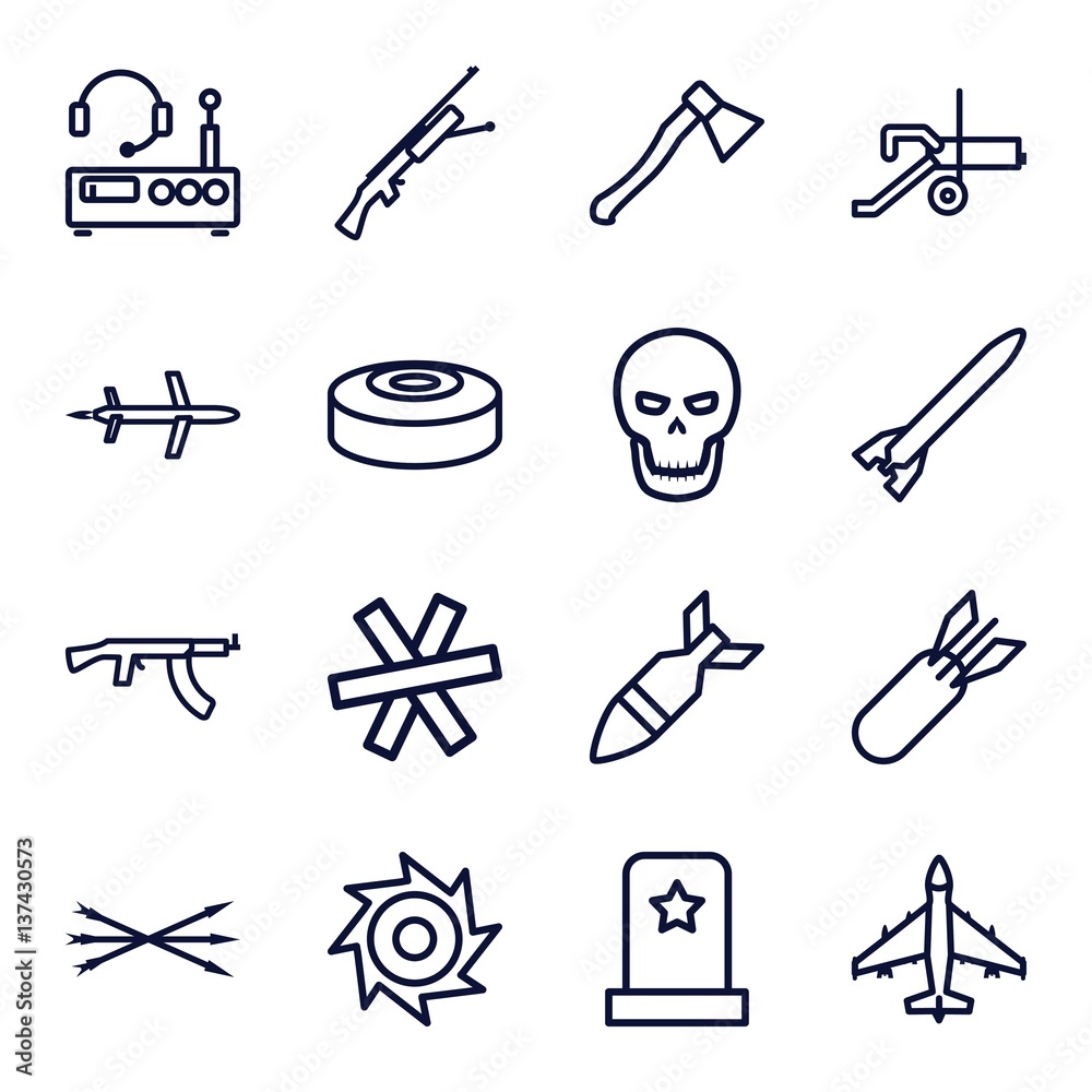 Set of 16 War outline icons Set of 16 War outline icons