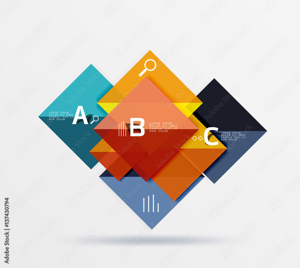 Modern flying square infographic Modern flying square infographic