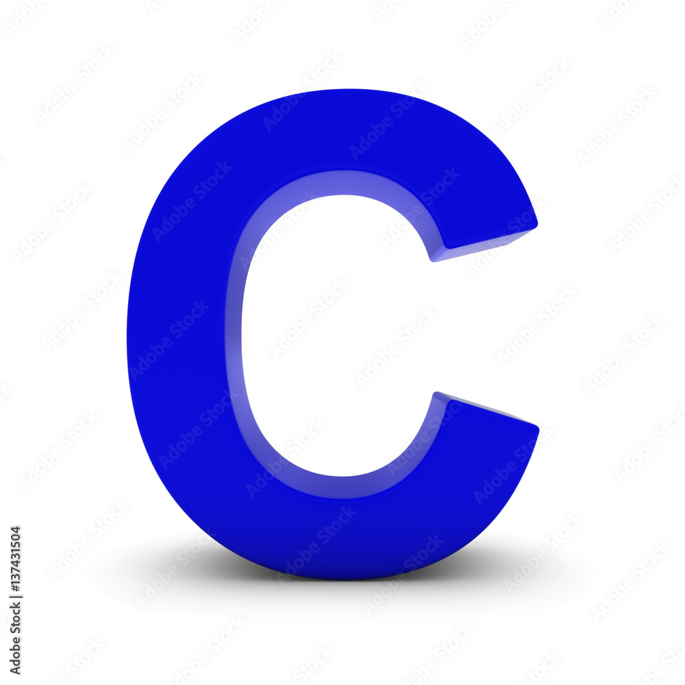 Blue Letter C Isolated on White with Shadows 3D Illustration