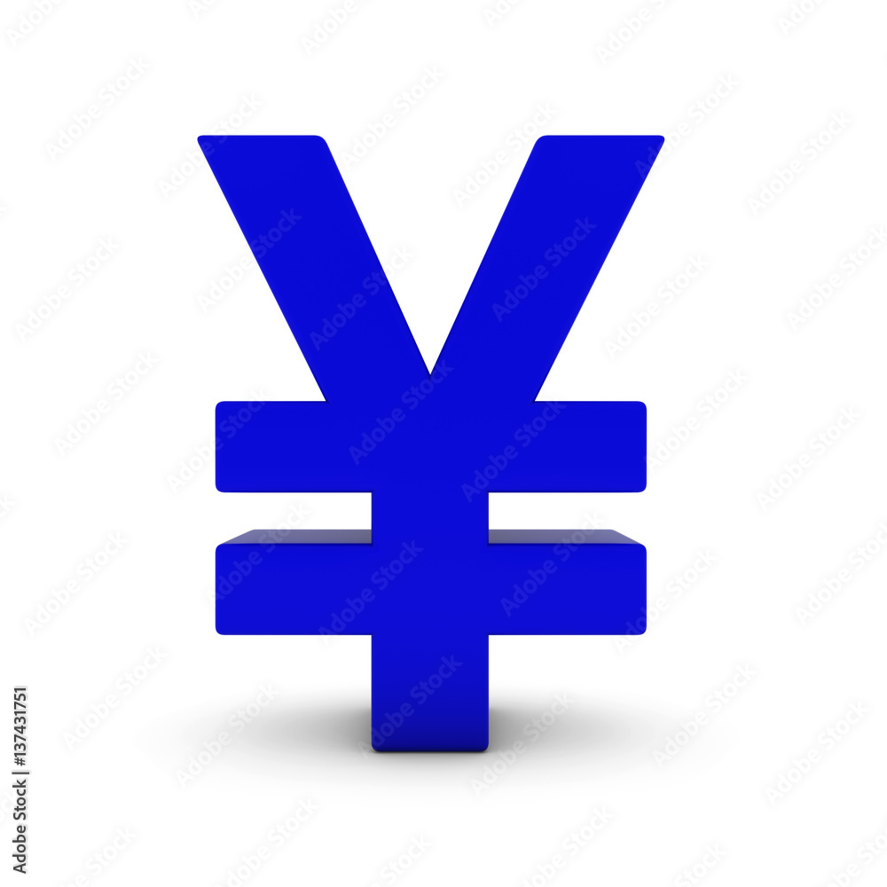 Blue Yen Symbol Isolated on White with Shadows 3D Illustration Blue Yen Symbol Isolated on White with Shadows 3D Illustration