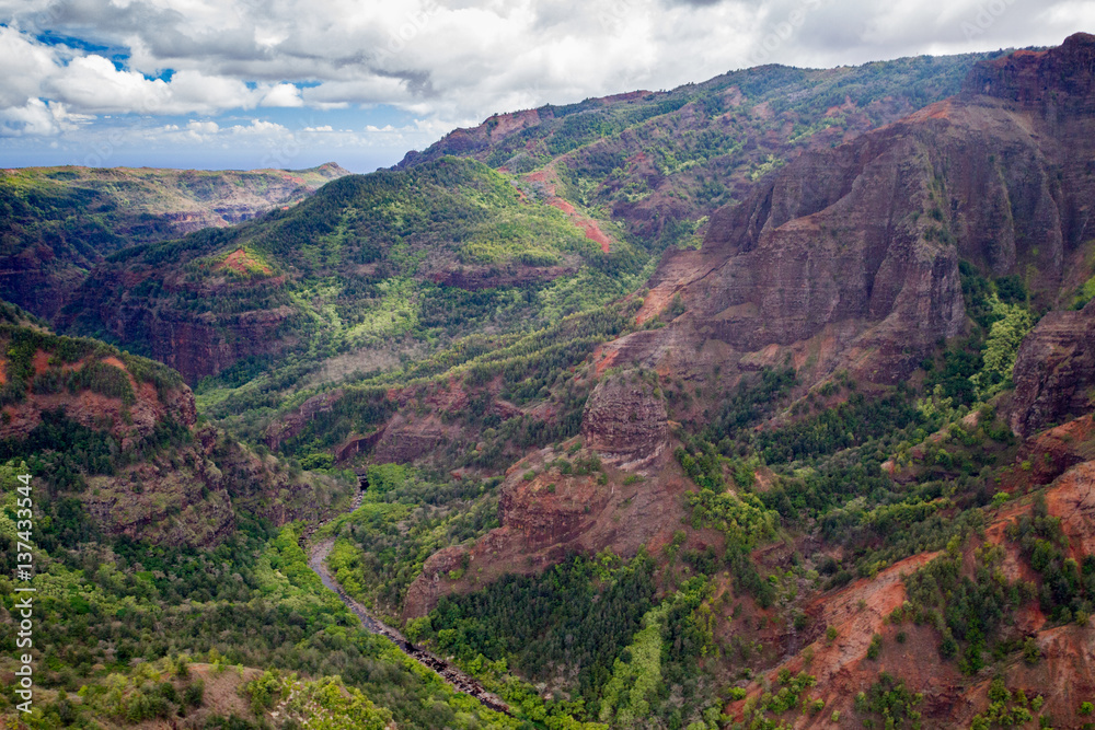 Obraz premium Luftaufnahme über dem Waimea Canyon auf Kauai, Hawaii, USA.