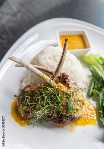 Grilled Lamb steak rice photo