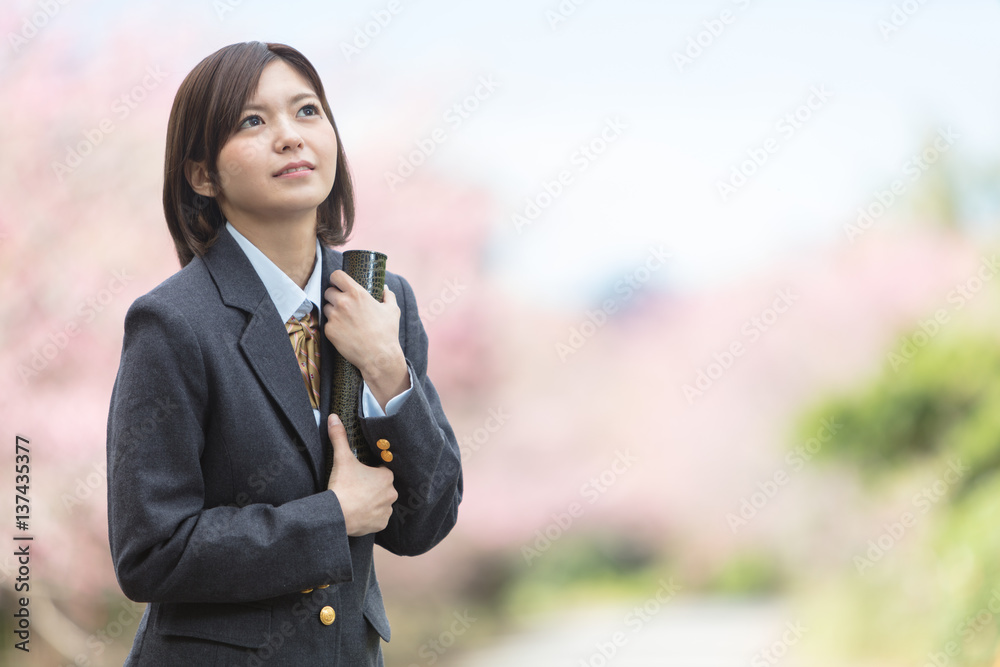 桜と女学生 桜と女学生