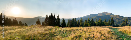 Panorama of sunset in the mountains
