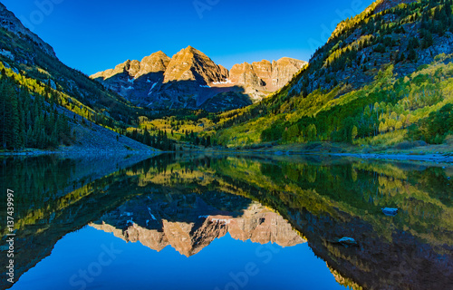 The Maroon Bells at Sunrise in Autumn photo