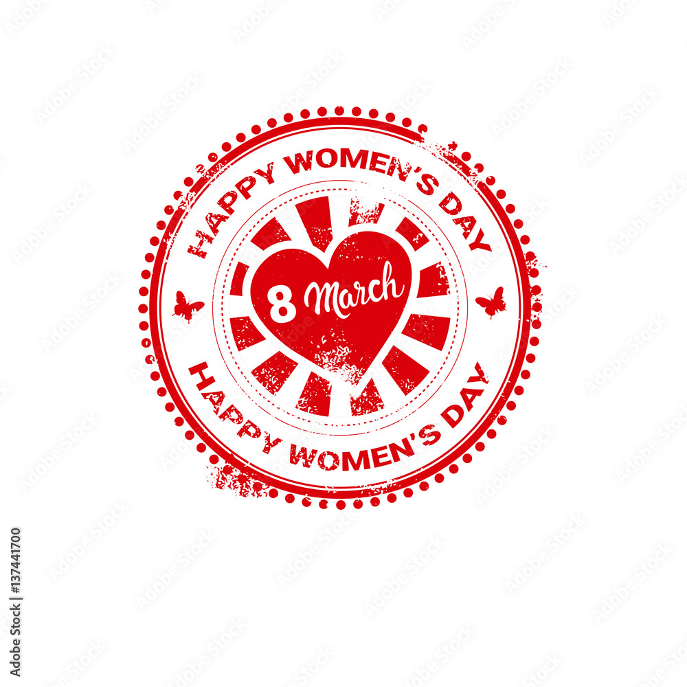 8 March International Women Day Greeting Card Stamp Icon Flat Vector Illustration