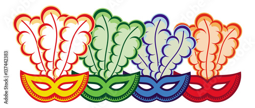 Color carnival masks. Raster clip art.