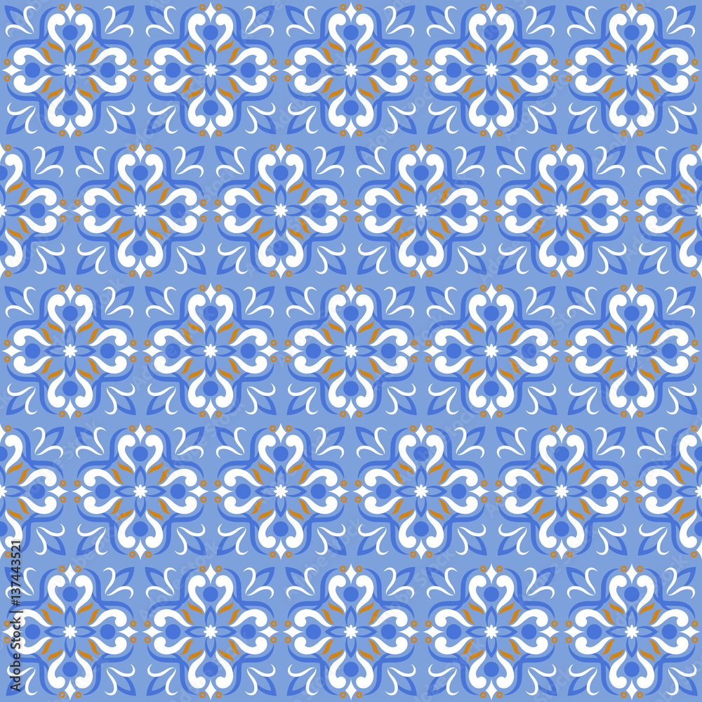 Tile print or ceramic texture seamless mosaic blue vector pattern Tile print or ceramic texture seamless mosaic blue vector pattern