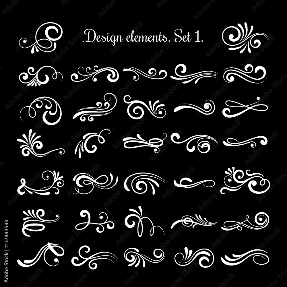 Vector line vintage scroll items for ornate design. Flourish retro lined divider