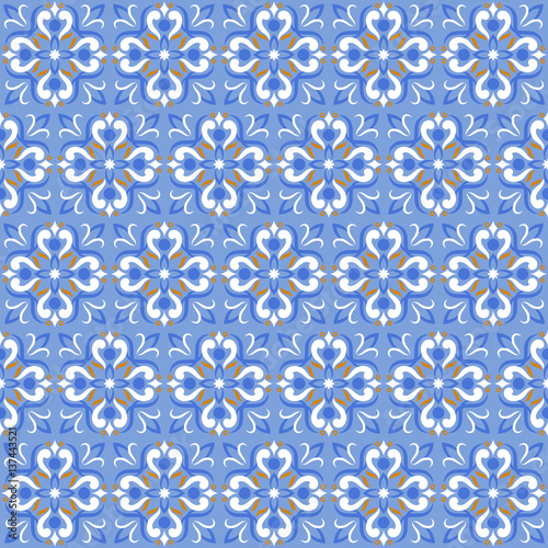 Tile print or ceramic texture seamless mosaic blue vector pattern