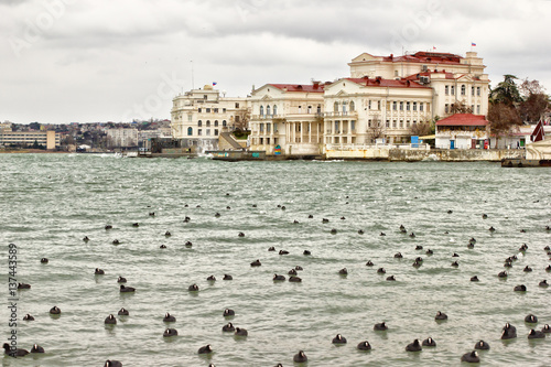 Artillery bay, the promenade and the Palace of childhood and adolescence is in Sevastopol, Crimea.
