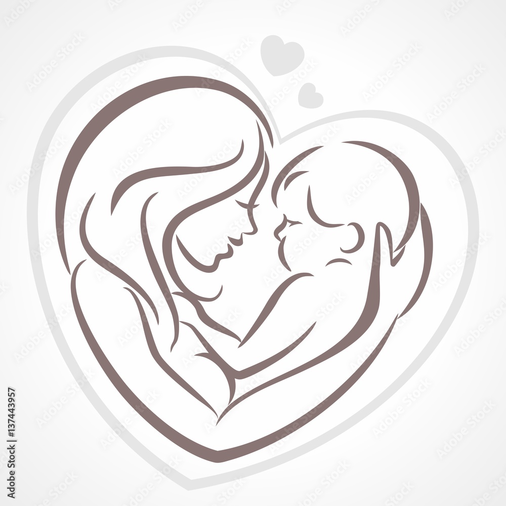 Mother loving her baby, stylized vector