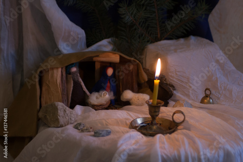 The christmas tale with a nativity scene in Waldorf kindergarten