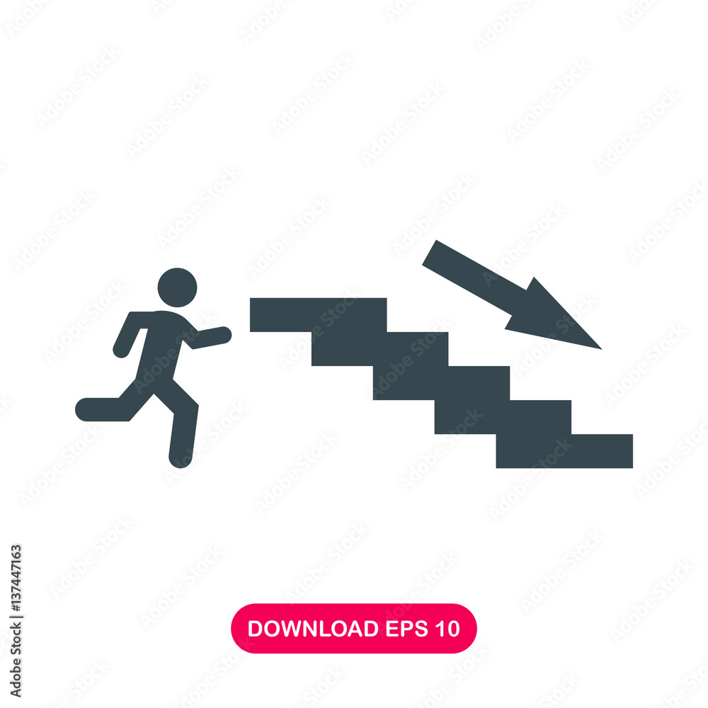 Running to exit on stairs icon vector Running to exit on stairs icon vector