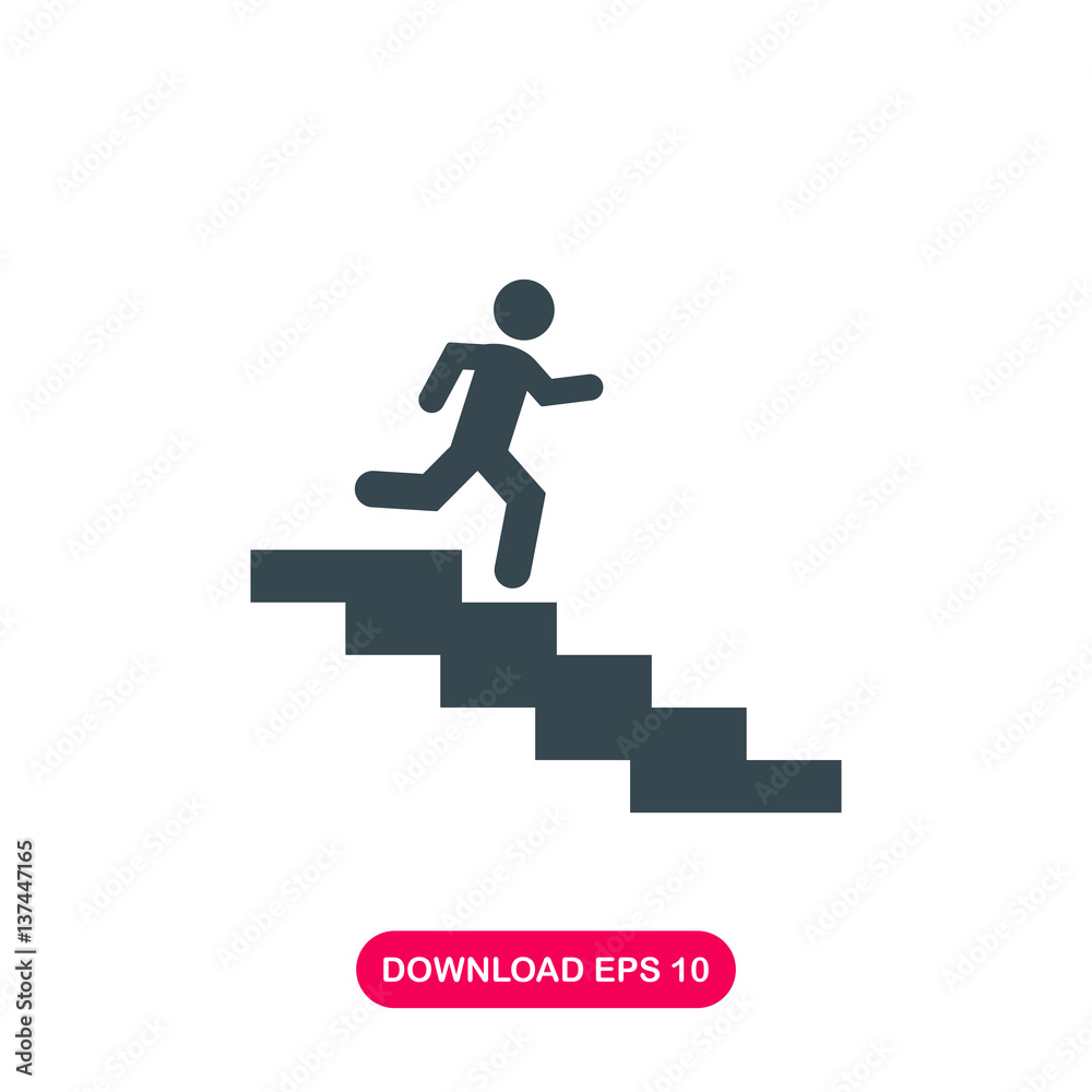 Running to exit on stairs icon vector Running to exit on stairs icon vector