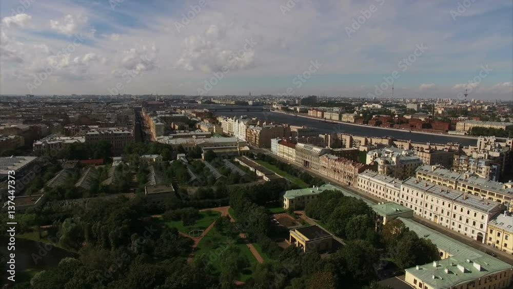 Aerial view of historical centre of Saint-Petersburg with view on greenhouse and Taurian garden shot Aerial view of historical centre of Saint-Petersburg with view on greenhouse and Taurian garden shot