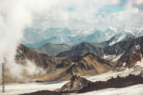 Фотография Mountains Landscape Travel aerial view from north side of Elbrus mount serene sc