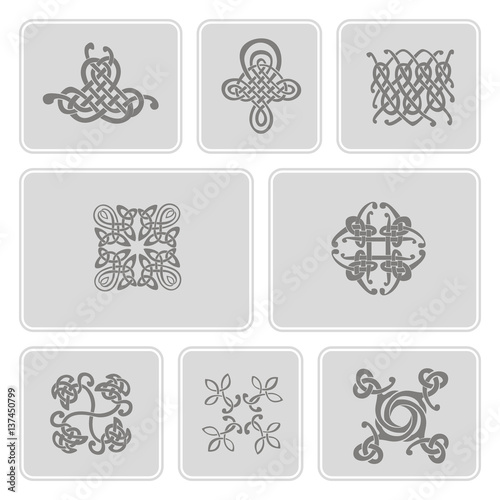 monochrome icons set with Celtic art and ethnic ornaments for your design
