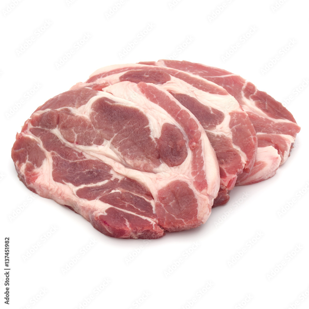 Raw pork chop meat isolated on white background cutout Raw pork chop meat isolated on white background cutout