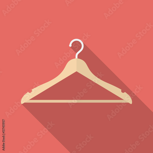 Hanger icon with long shadow. Flat design style. Hanger simple silhouette. Modern, minimalist icon in stylish colors. Web site page and mobile app design vector element.