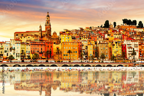 Colorful old town Menton on french Riviera