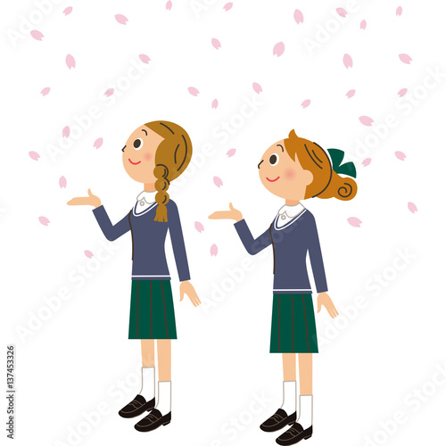桜と女生徒