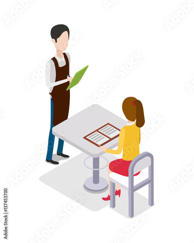 Restaurant. Male Waiter Taking Customer Order