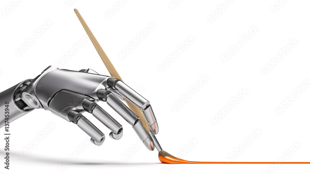 Robotic Arm Painting with Brush Closeup 3d illustration Robotic Arm Painting with Brush Closeup 3d illustration