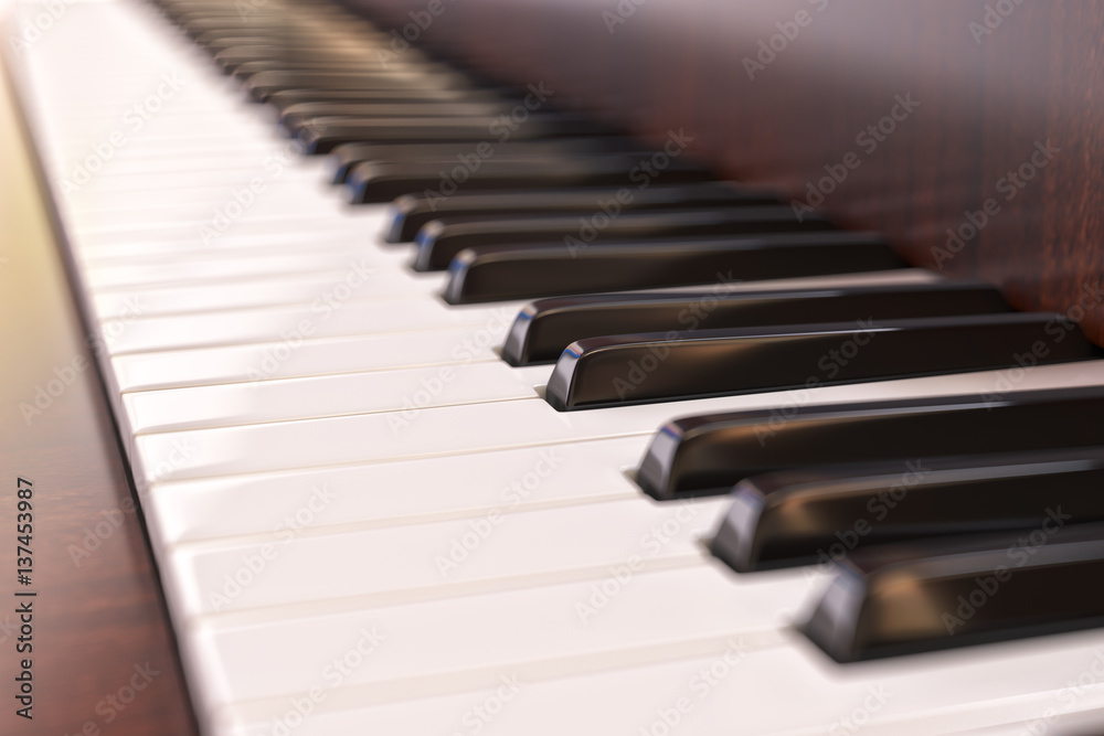 Piano Keyboard Closeup. Music Background Concept 3d Illustration