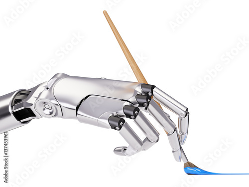 Robotic Arm Painting with Brush Closeup 3d illustration