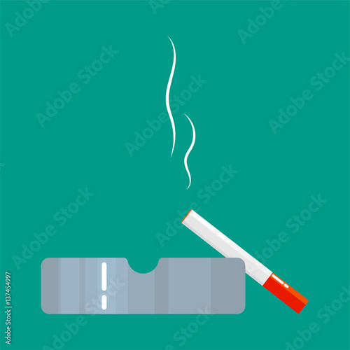 Ashtray with cigarette vector illustration.