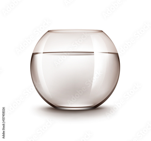 Vector Realistic Brown Transparent Shiny Glass Fishbowl Aquarium with Water without Fish Isolated on White Background