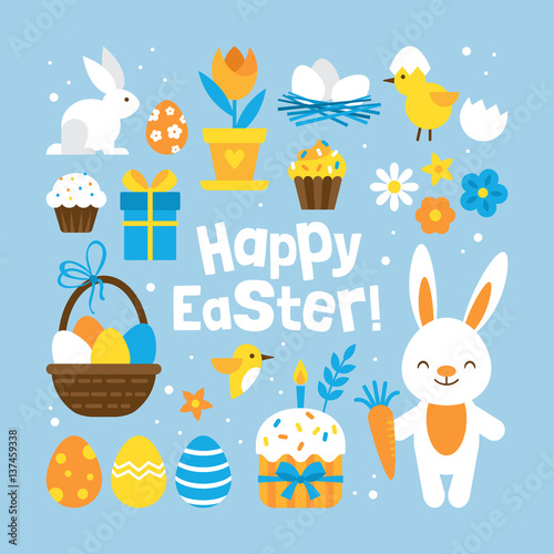 Easter holiday concept with set elements for graphic and web design