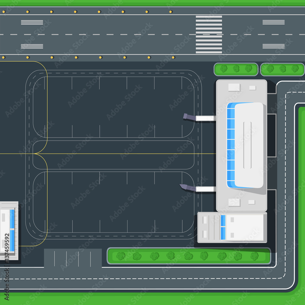 Airport Top View Vector Concept in Flat Design Airport Top View Vector Concept in Flat Design