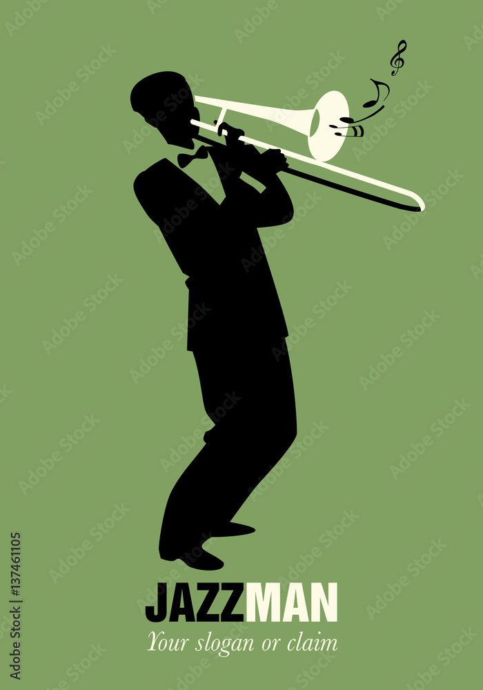 Fototapeta premium Trombone player playing a song. Musical note