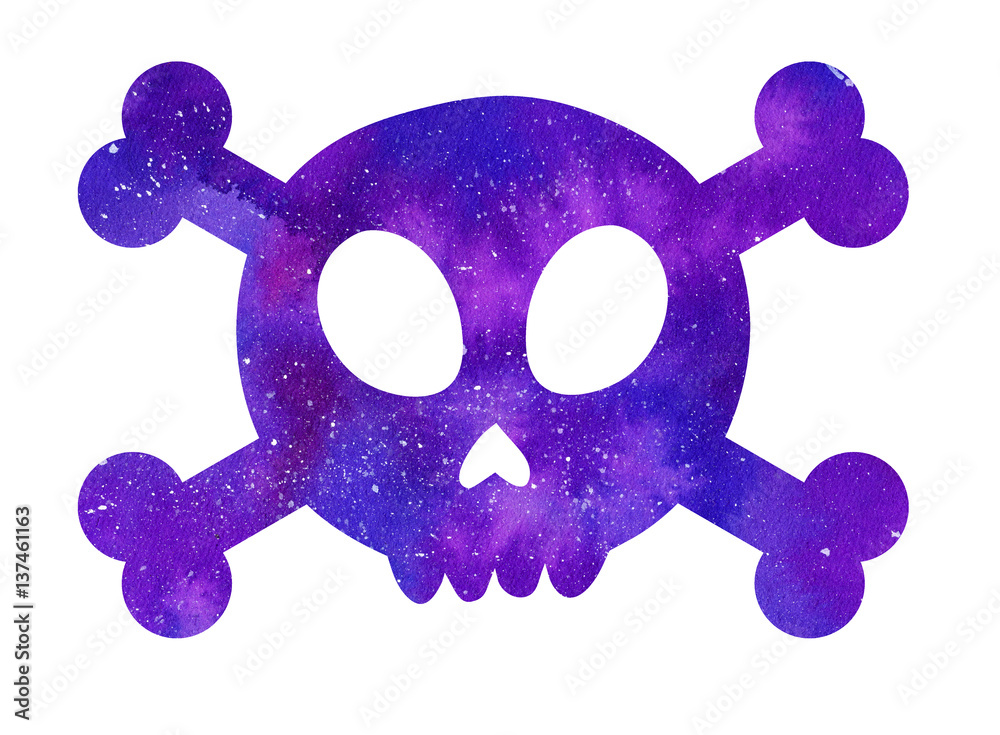 Watercolor galaxy skull and crossbones