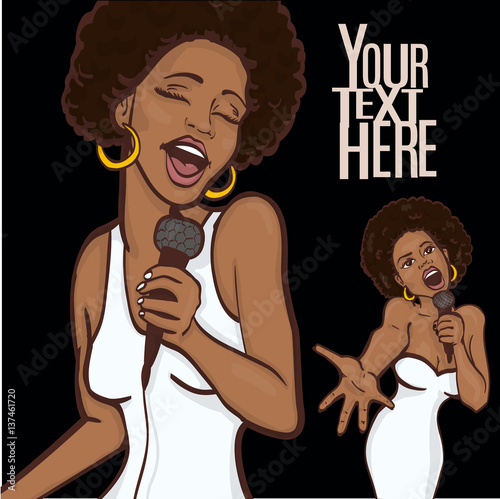 vector illustration of a singing  woman . karaoke party . copy space