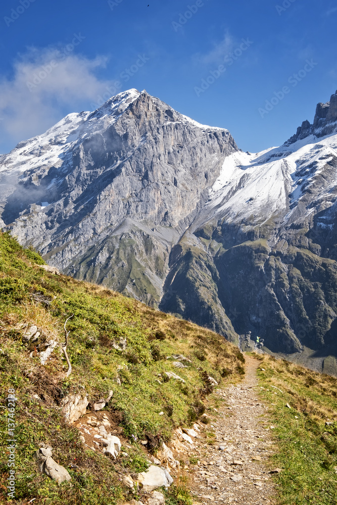 Mountain hiking path in swiss alps