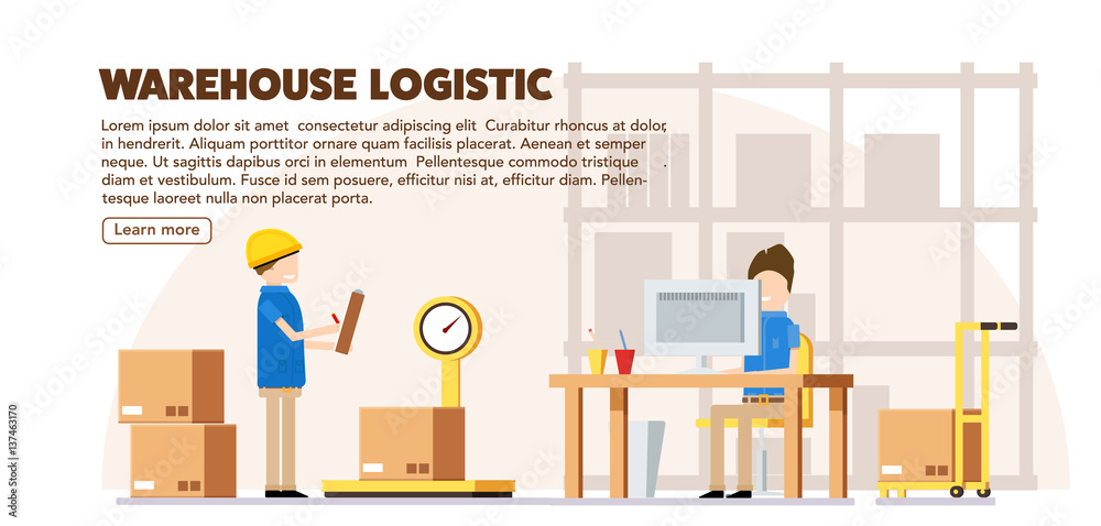 warehouse logistic background car human forklift boxes workers