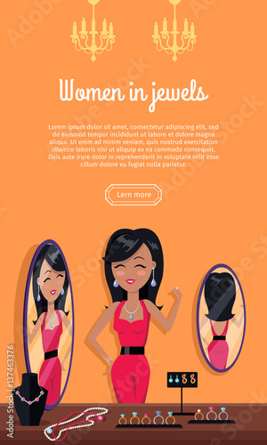 Women in Jewels in Front of Mirror. Jewelry Banner