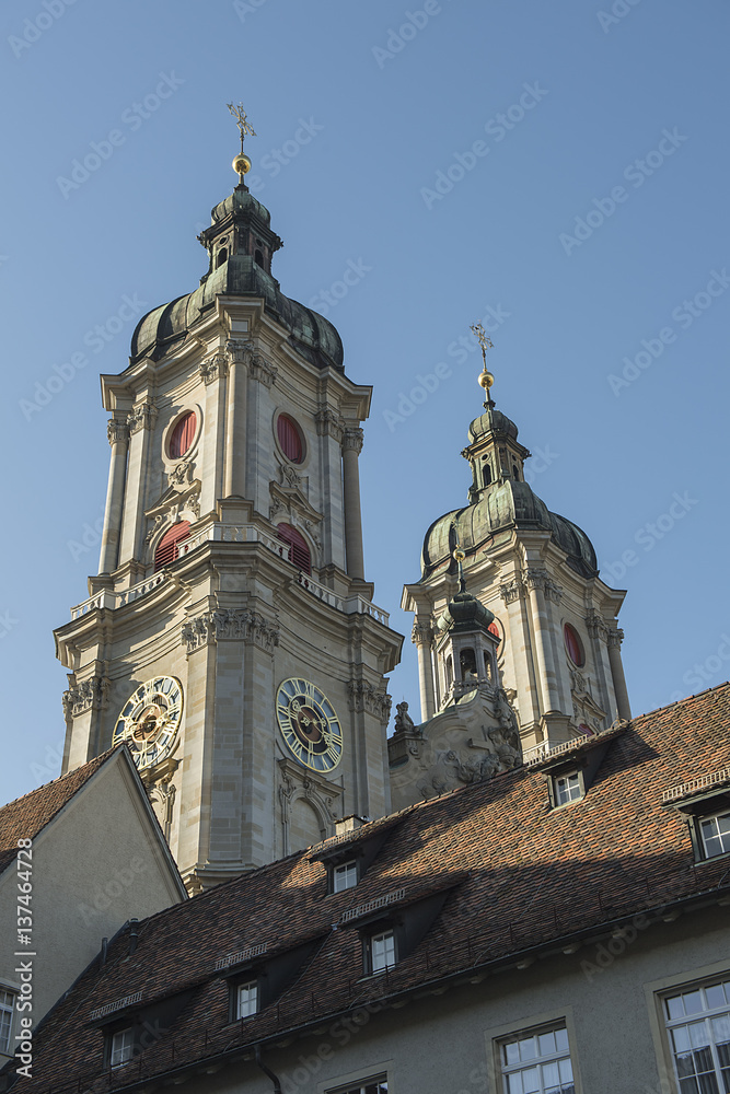 Türme der Kathedrale in St. Gallen, Schweiz