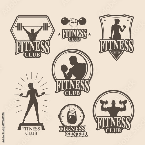 set of vintage fitness emblem, logo, icons
