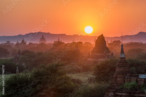 Ancient pagoda in Bagan at sunset, Myanmar