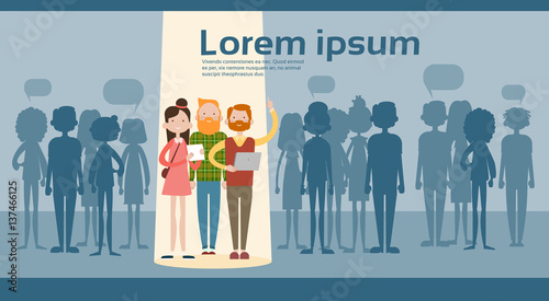 Businesspeople Group Stand Out From Crowd, Spotlight Hire Mix Race Human Resource Recruitment Candidate Business Team Vector Illustration