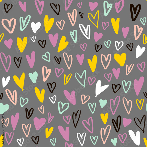Seamless pattern with hand drawn hearts. Creative expressive background
