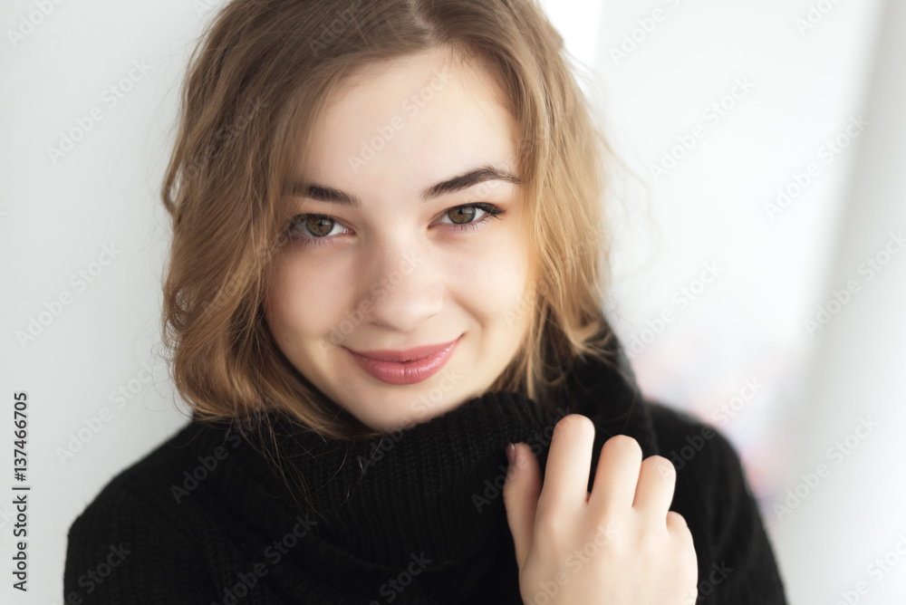 portrait of beautiful young woman with makeup posing portrait of beautiful young woman with makeup posing