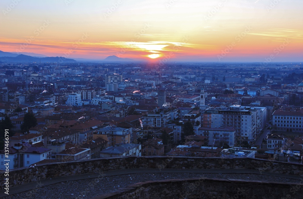 Bergamo city at dawn, Italy